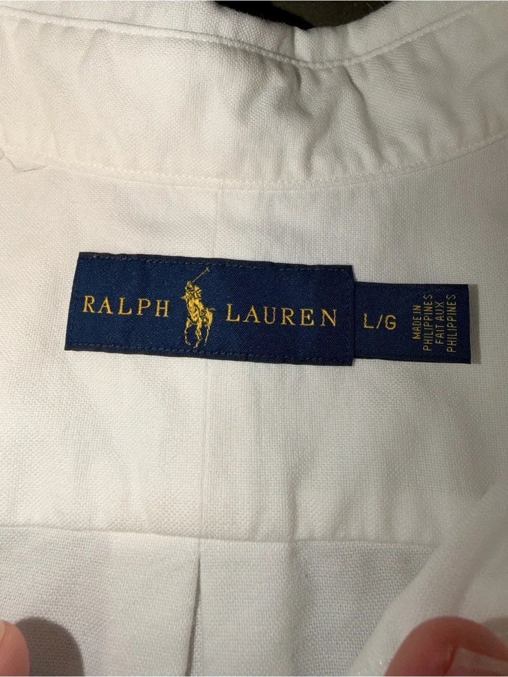 Polo Ralph Lauren White Oxford Button Down Shirt Blue Logo Men’s Large Cotton